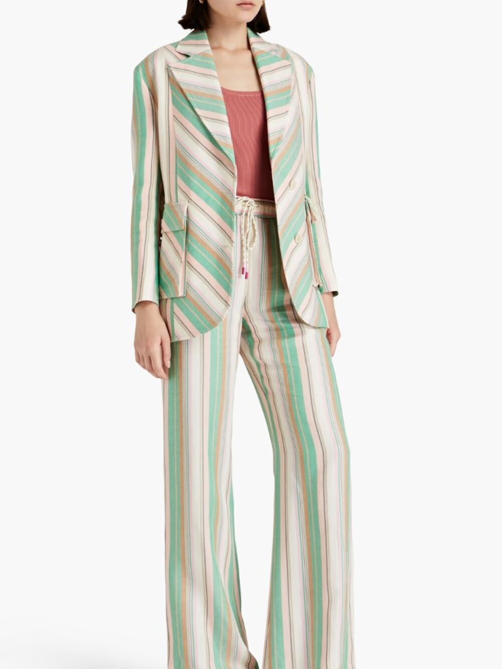 ZIMMERMANN High Tide Striped Belted Viscose / Linen Blazer 3 L 10 $1350